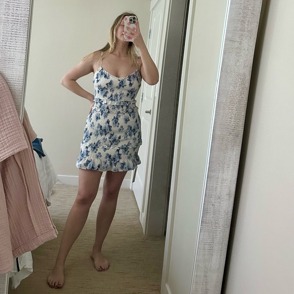 Abercrombie Ruched Blue & White Floral Dress